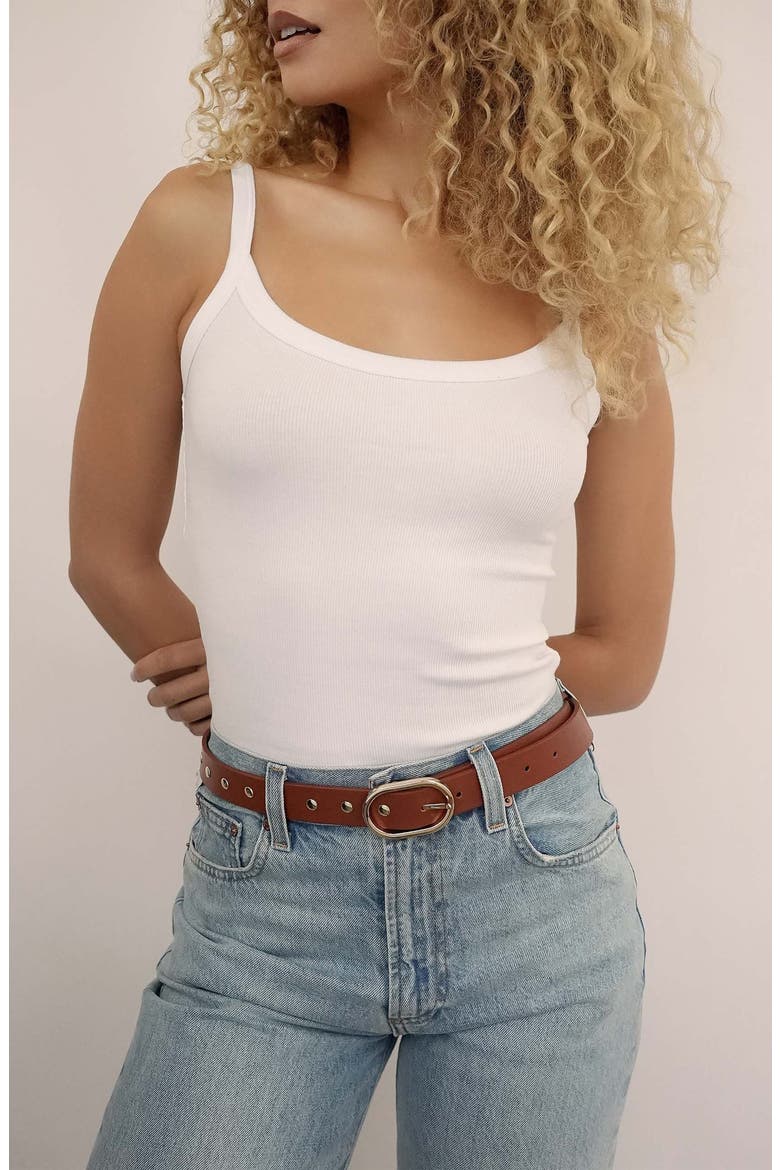 Stud Leather Belt, Alternate, color, COGNAC