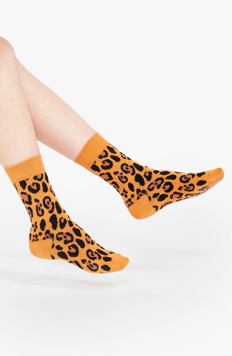 the furryfolks Leopard Pet Sweater & Crew Socks Set, Alternate, color, Brown