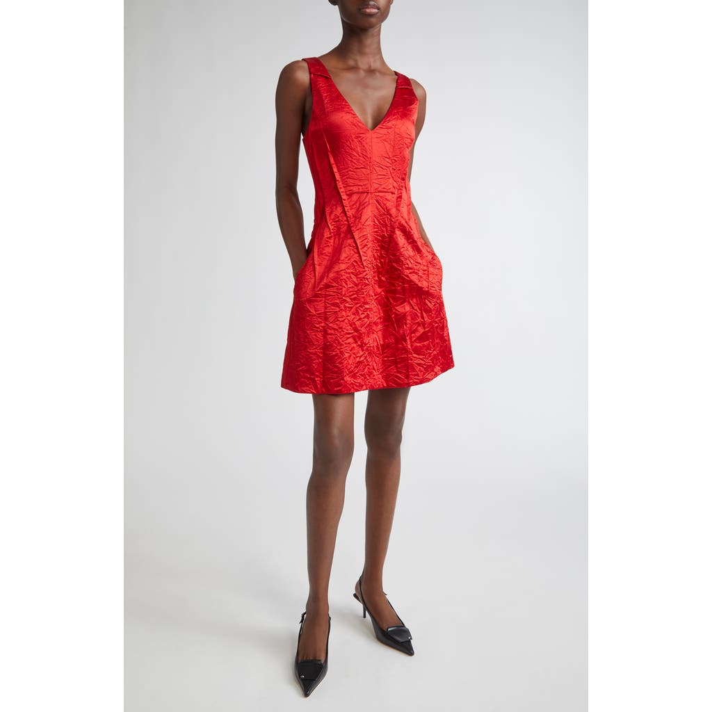Jason Wu Collection Crushed Satin V-neck Mini Dress In Red