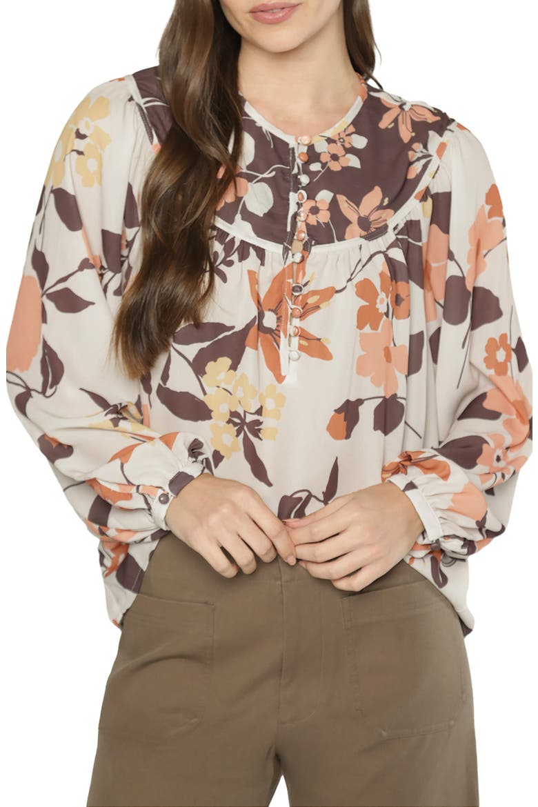 Ava Long Sleeve Button-Up Blouse, Main, color, TAUPE/ BROWN