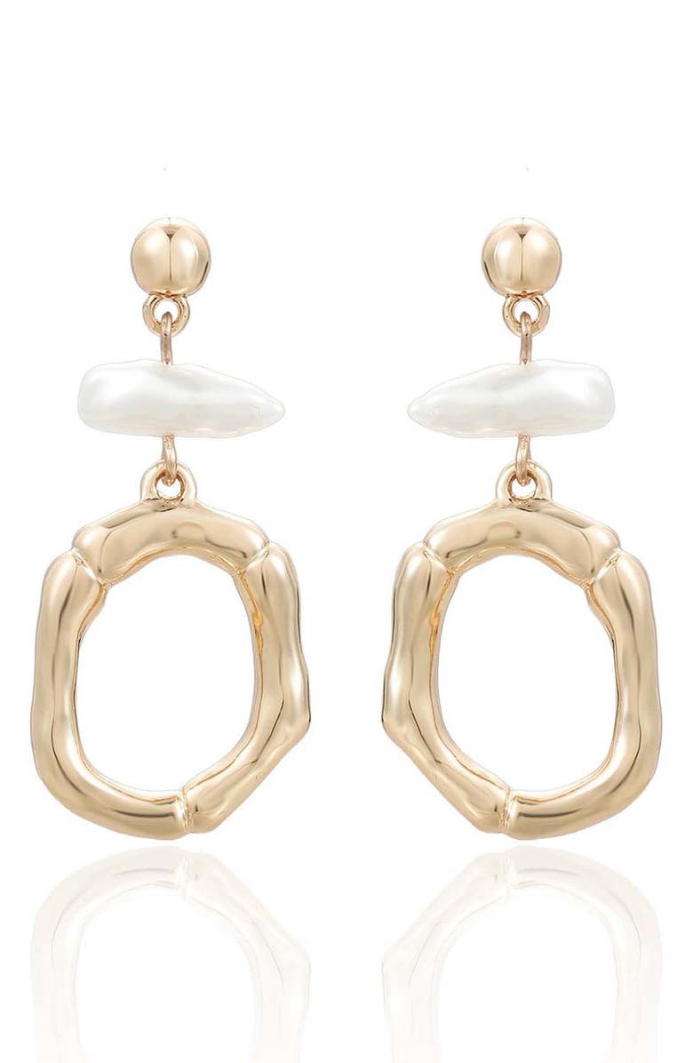 Ettika Rip Tide Faux Pearl Circle Drop Earrings, Alternate, color, Gold
