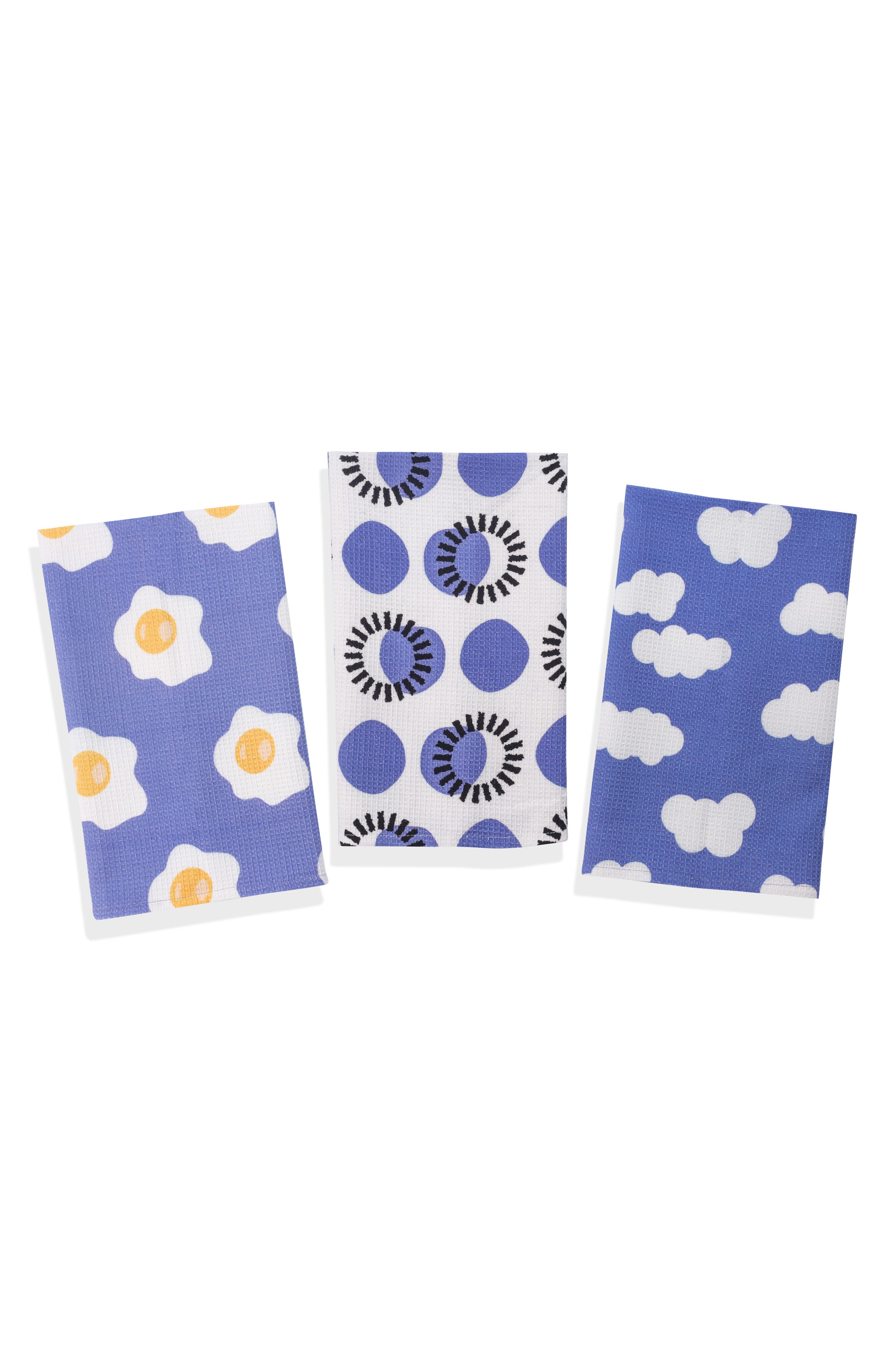 Tiramisu Periwinkle Play Set of 3 Cotton Waffle Kitchen Towels