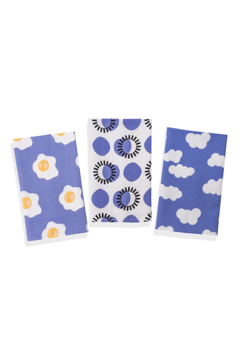 Periwinkle Play Set of 3 Cotton Waffle Kitchen Towels, Main, color, PERIWINKLE/ WHITE