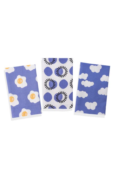 Periwinkle Play Set of 3 Cotton Waffle Kitchen Towels
