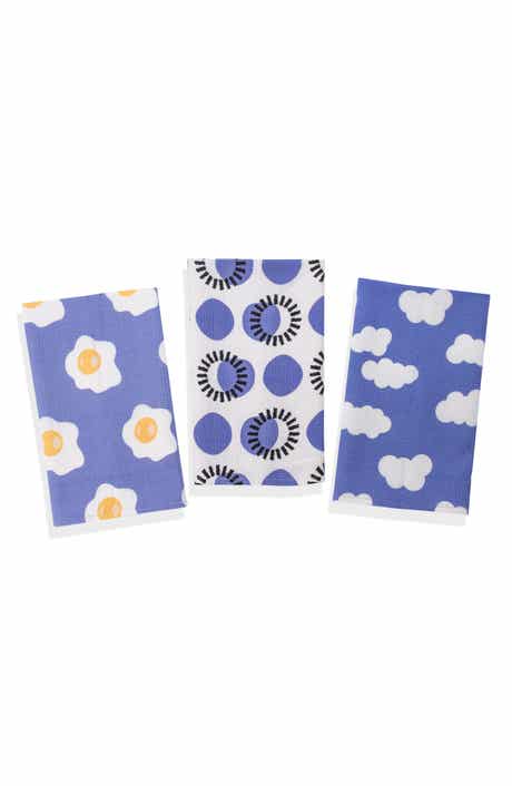 Tiramisu Periwinkle Play Set of 3 Cotton Waffle Kitchen Towels