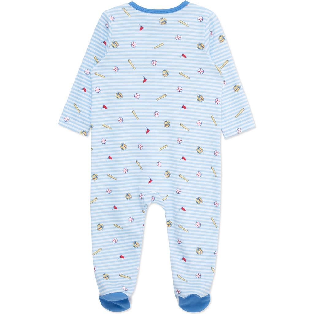 Shop Little Me Home Run Print Cotton Footie In Blue
