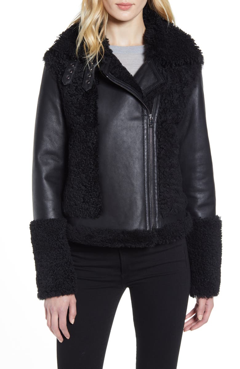 HiSO Soul Reversible Genuine Shearling Moto Jacket, Alternate, color, 