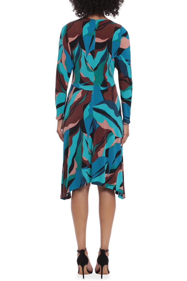 Print Long Sleeve Matte Jersey Dress, Alternate, color, BLACK/ TEAL