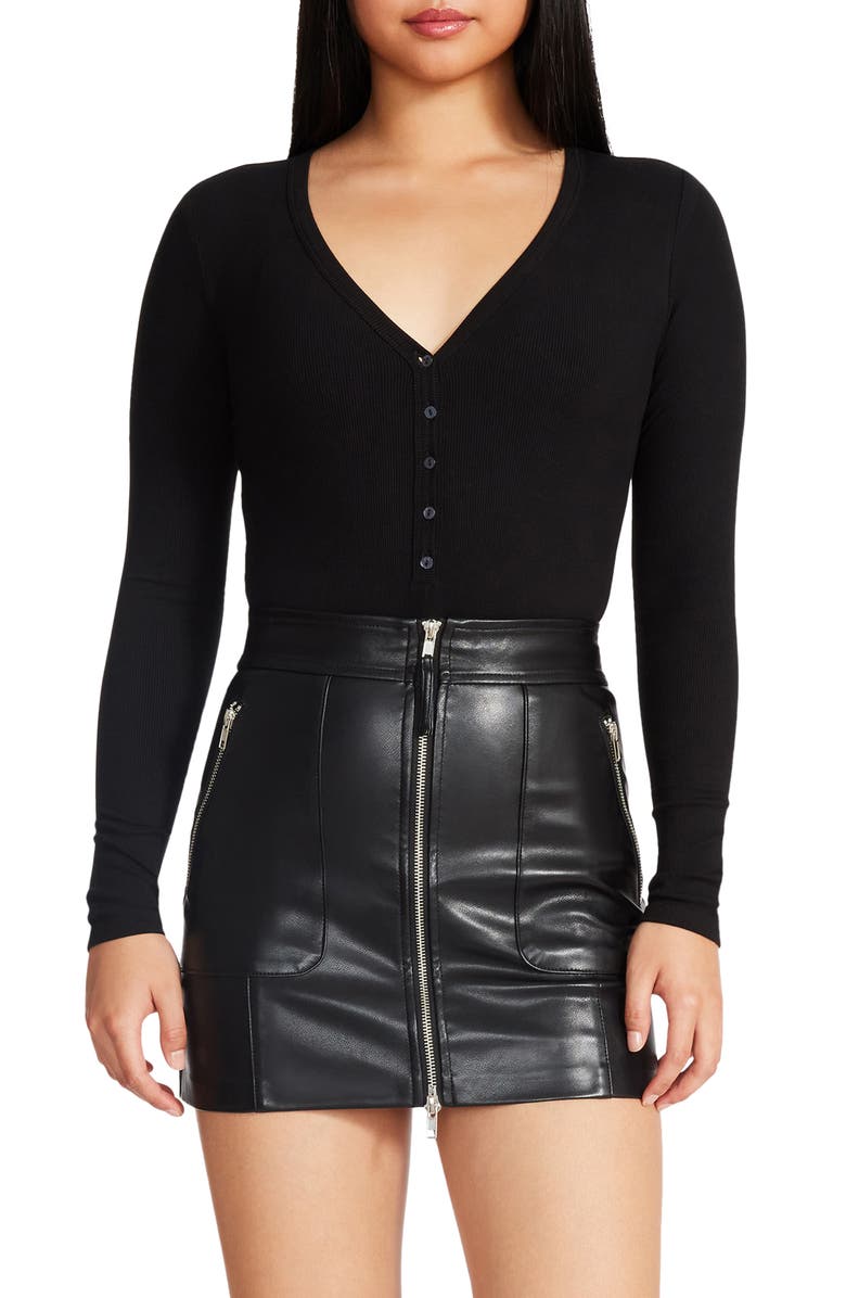 Steve Madden Erin V-Neck Long Sleeve Rib Bodysuit, Main, color, 
