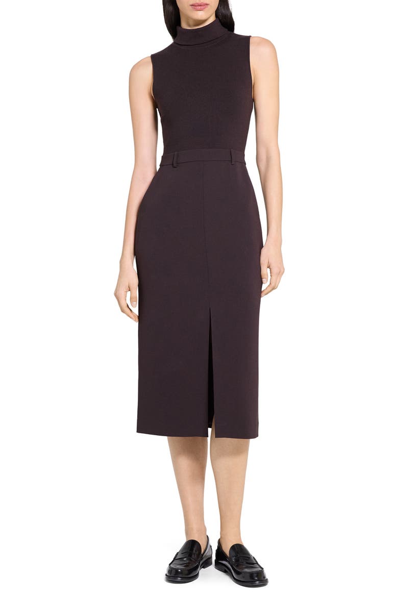 turtleneck sleeveless midi dress Camel Fuzzy Knit Sleeveless Turtle Neck Midi Dress