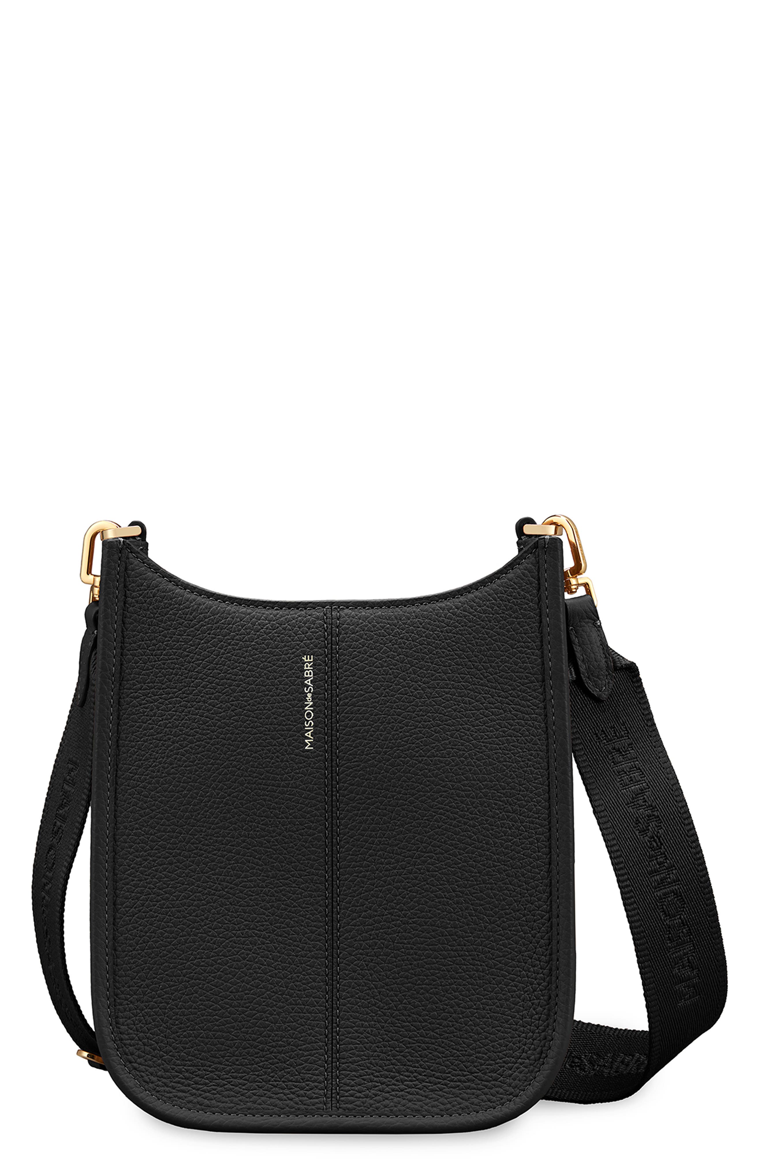 MAISON de SABRÉ Leather Mini Saddle Bag, Main, color, Black Caviar