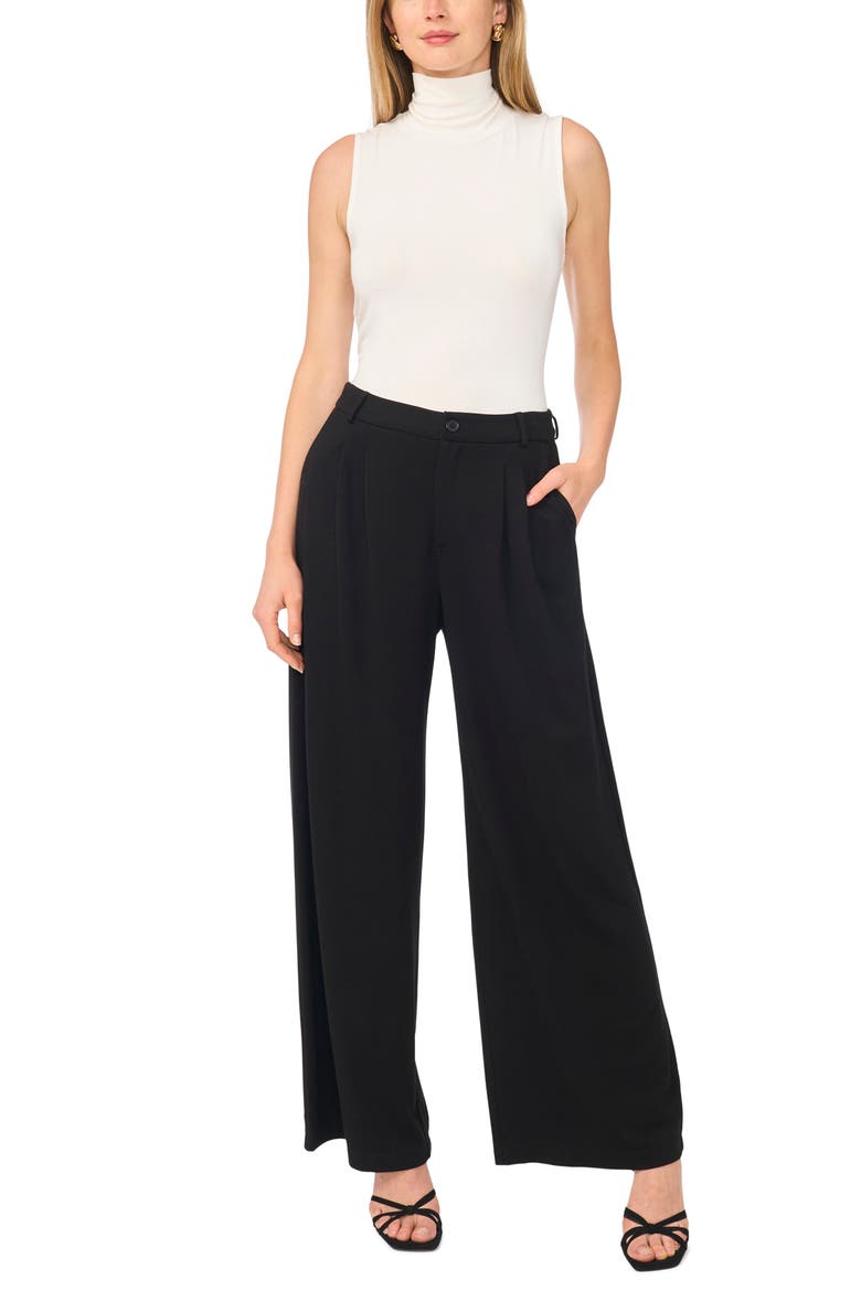 Pleated Wide Leg Ponte Pants, Alternate, color, RICH BLACK