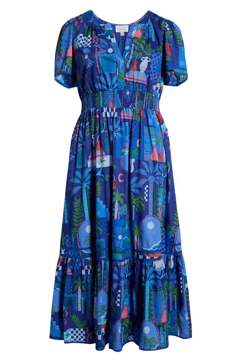 Punta Alta Ordy Tiered Cotton Maxi Dress, Alternate, color, COBALT-COMBO