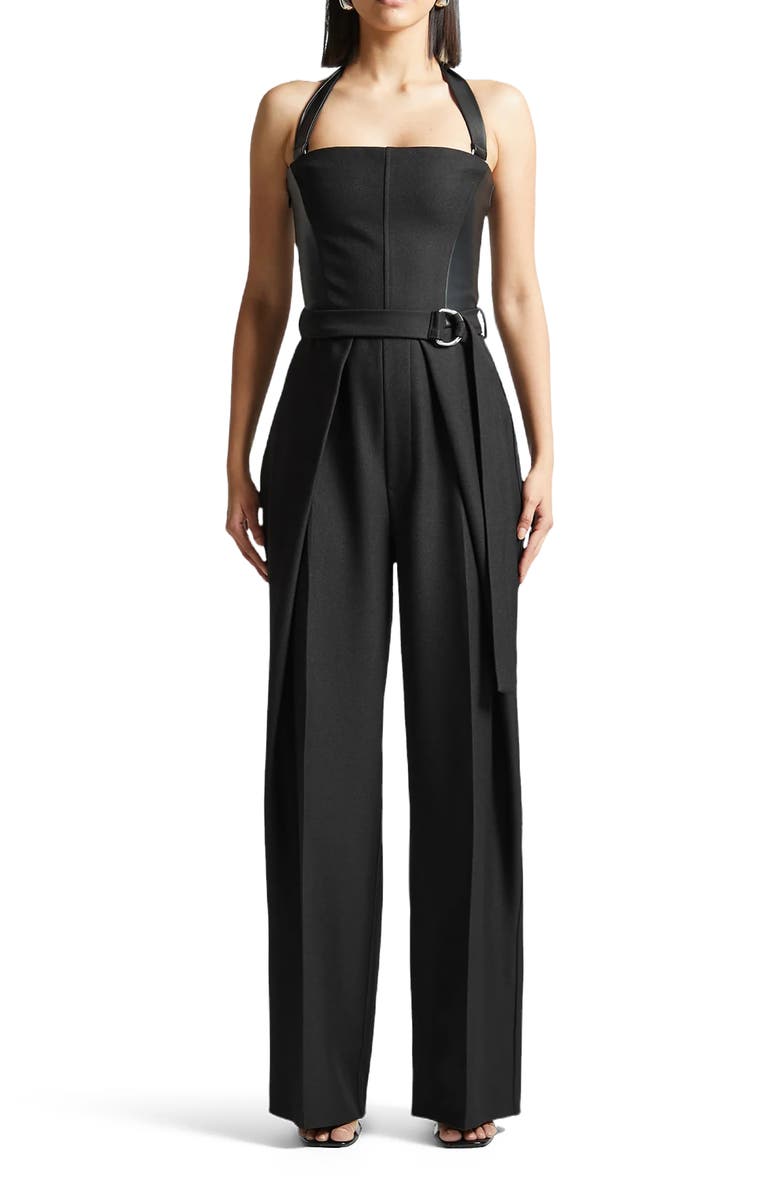 Manière De Voir Sabine Tailored Pleat Jumpsuit with Belt, Alternate, color, Black