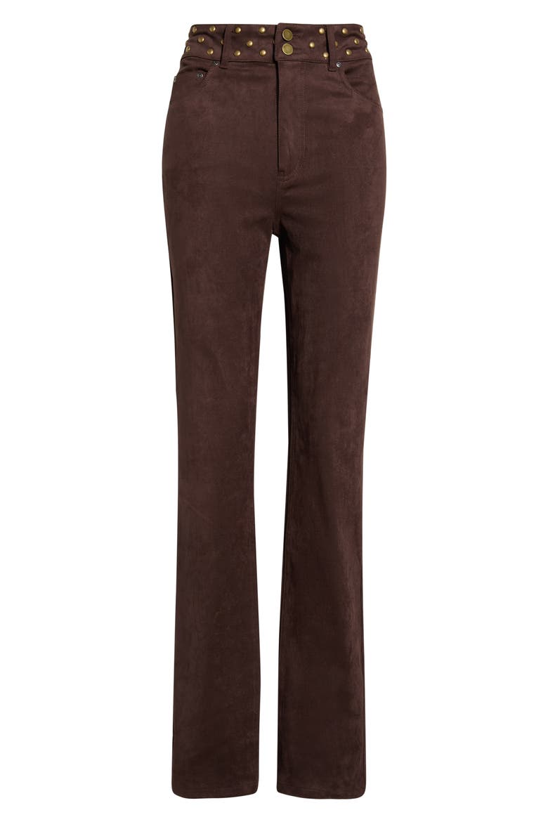Studded Rivet High Waist Faux Suede Skinny Pants, Alternate, color, COFFEE BEAN
