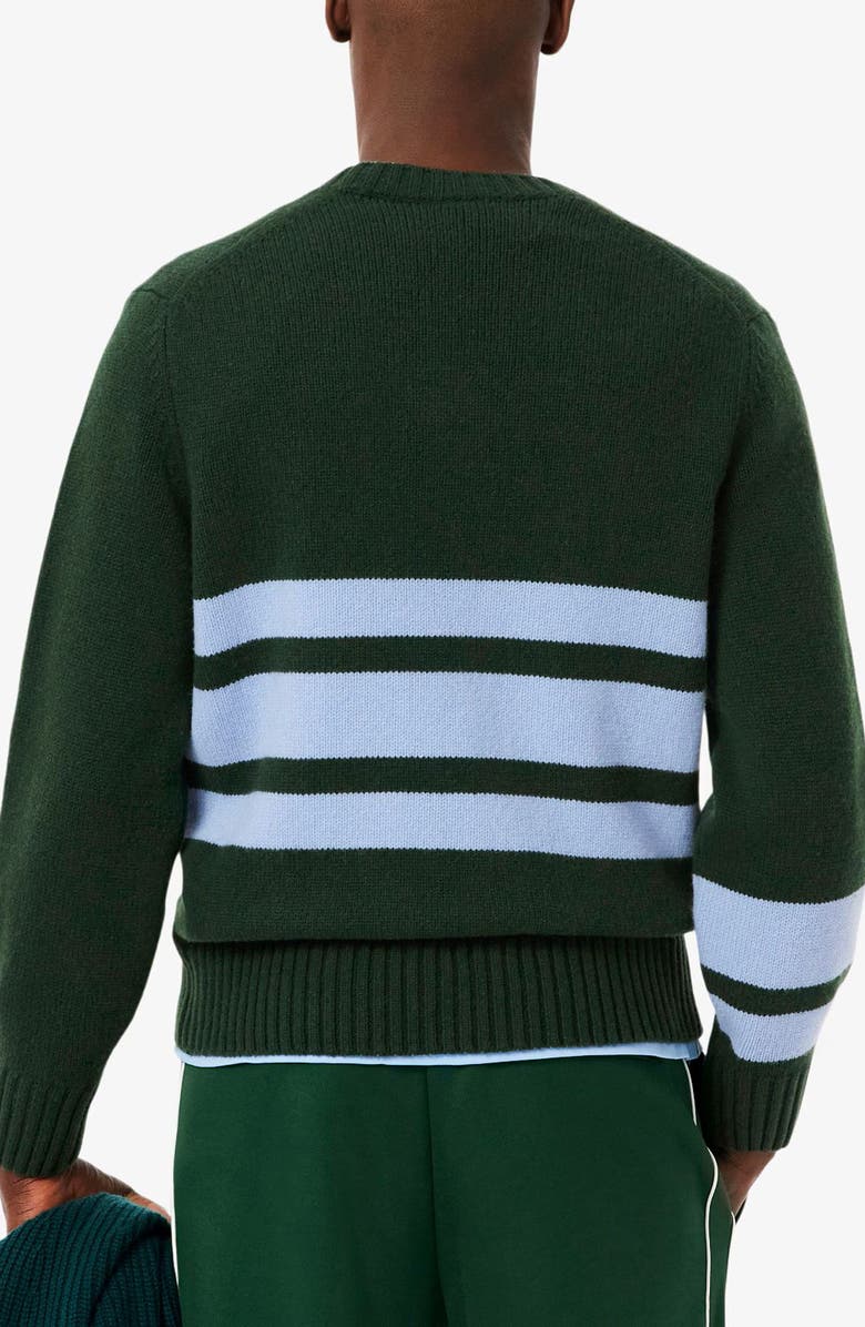 Lacoste Classic Stripe Wool V-Neck Sweater, Alternate, color, Sinople/ Overview