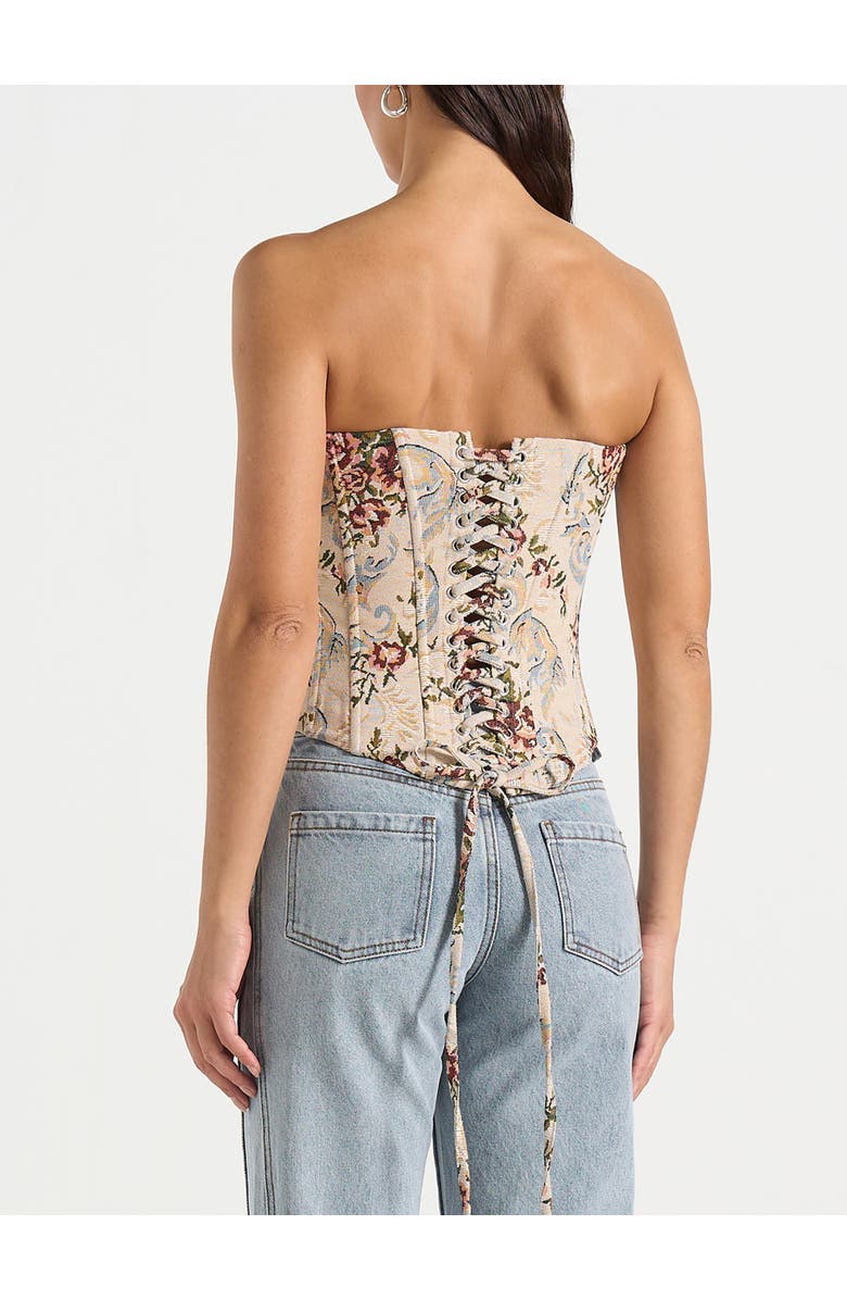 Manière De Voir Scarlett Tapestry Lace Up Corset, Alternate, color, Beige