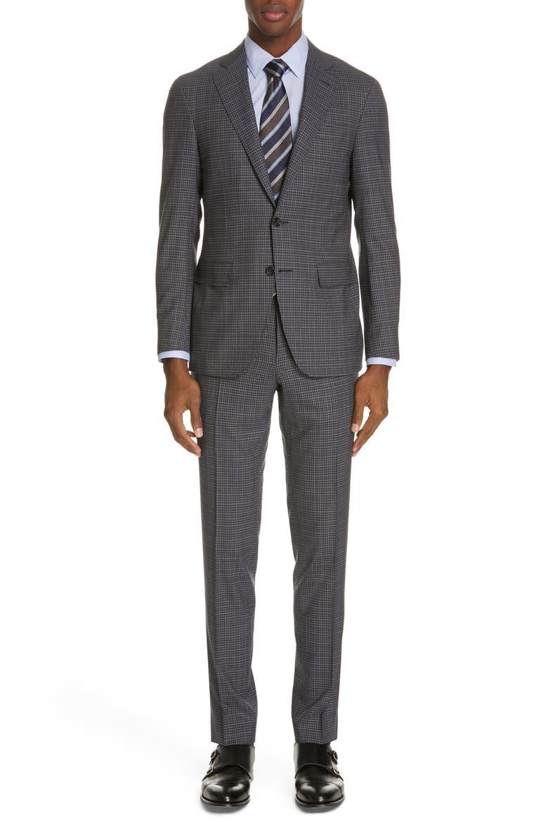 Milano Trim Fit Check Wool Suit, Main, color, CHARCOAL