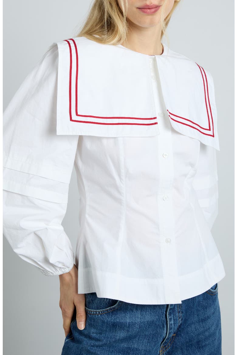 Elise Sailor Collar Long Sleeve Organic Cotton Top, Main, color, WHITE