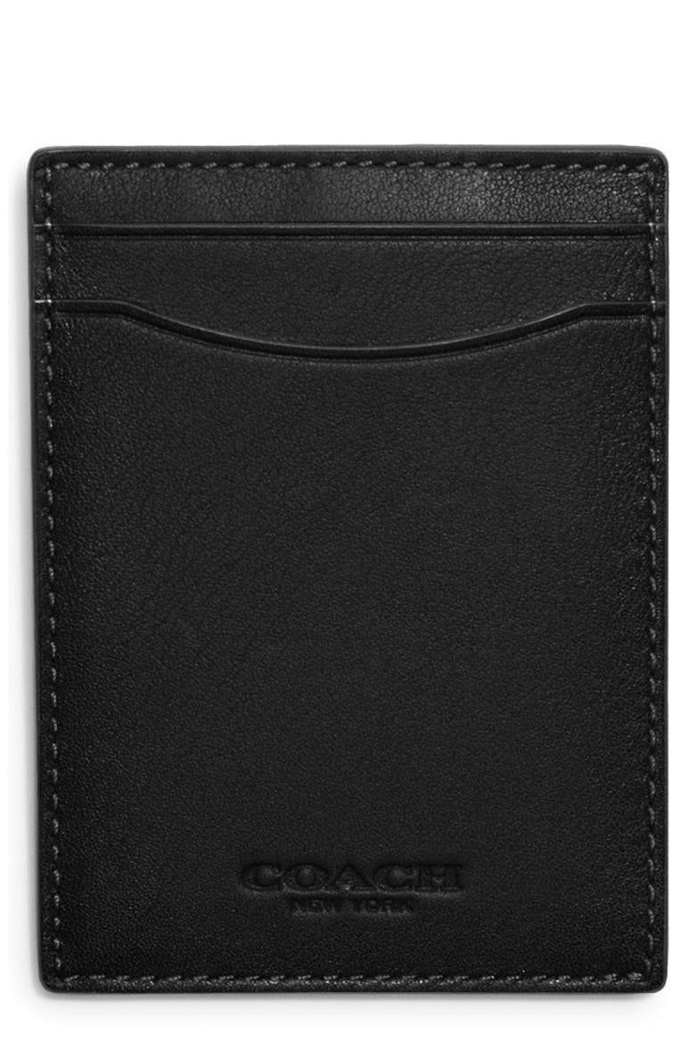 Money Clip Leather Card Case, Main, color, BLACK