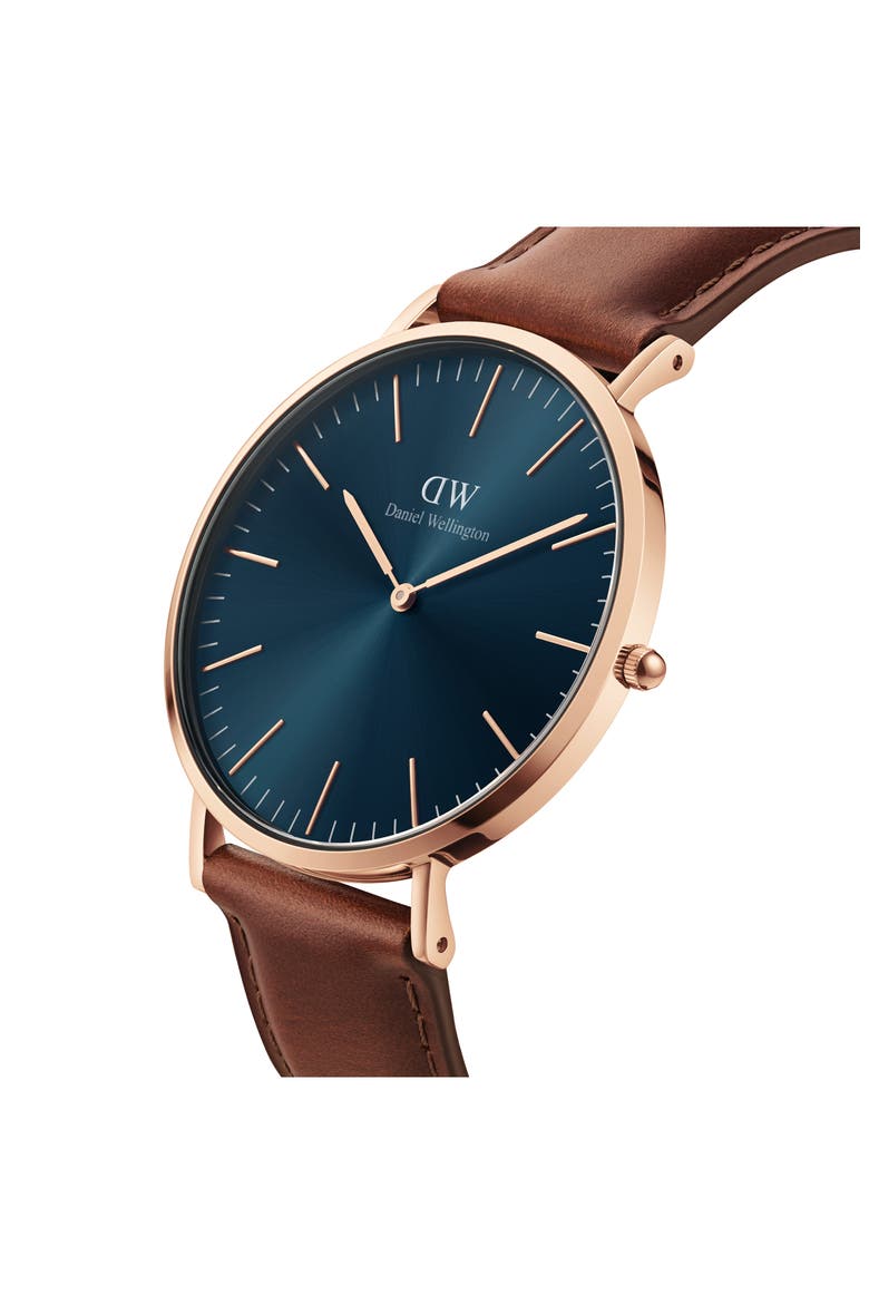 Classic St. Mawes Leather Strap Watch, 40mm, Alternate, color, ROSE_GOLD