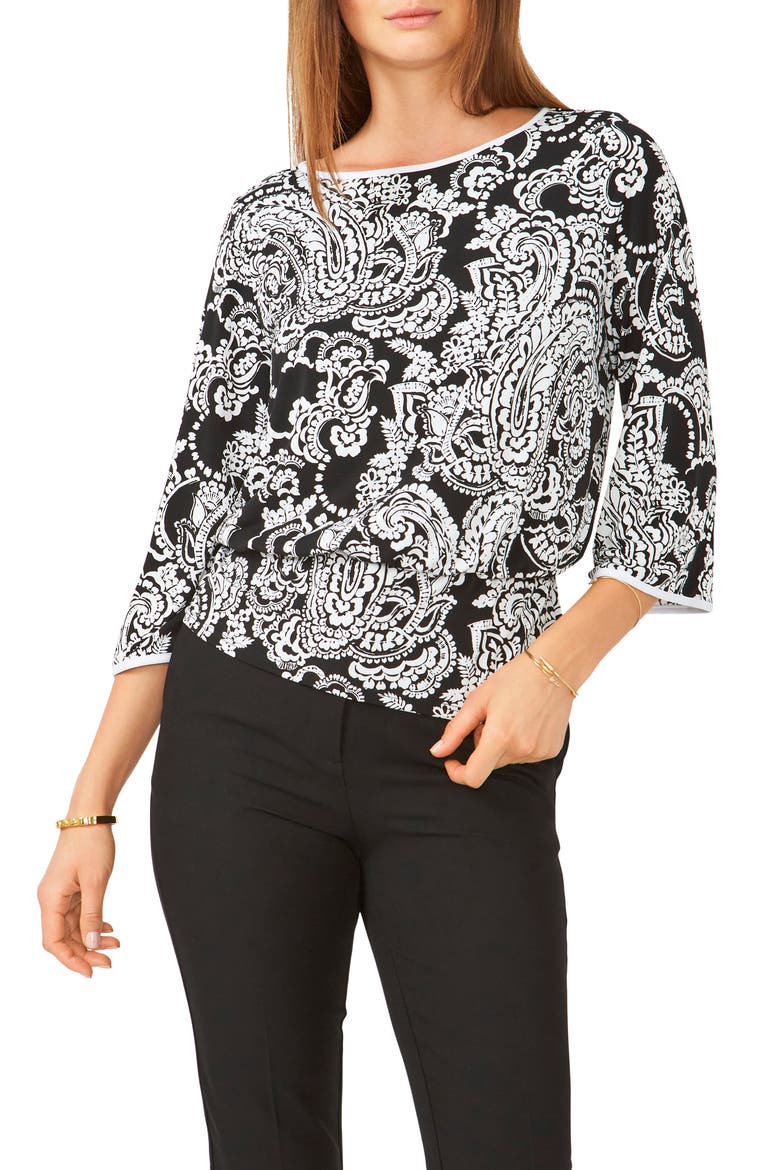 Paisley Print Blouse, Main, color, BLACK / WHITE