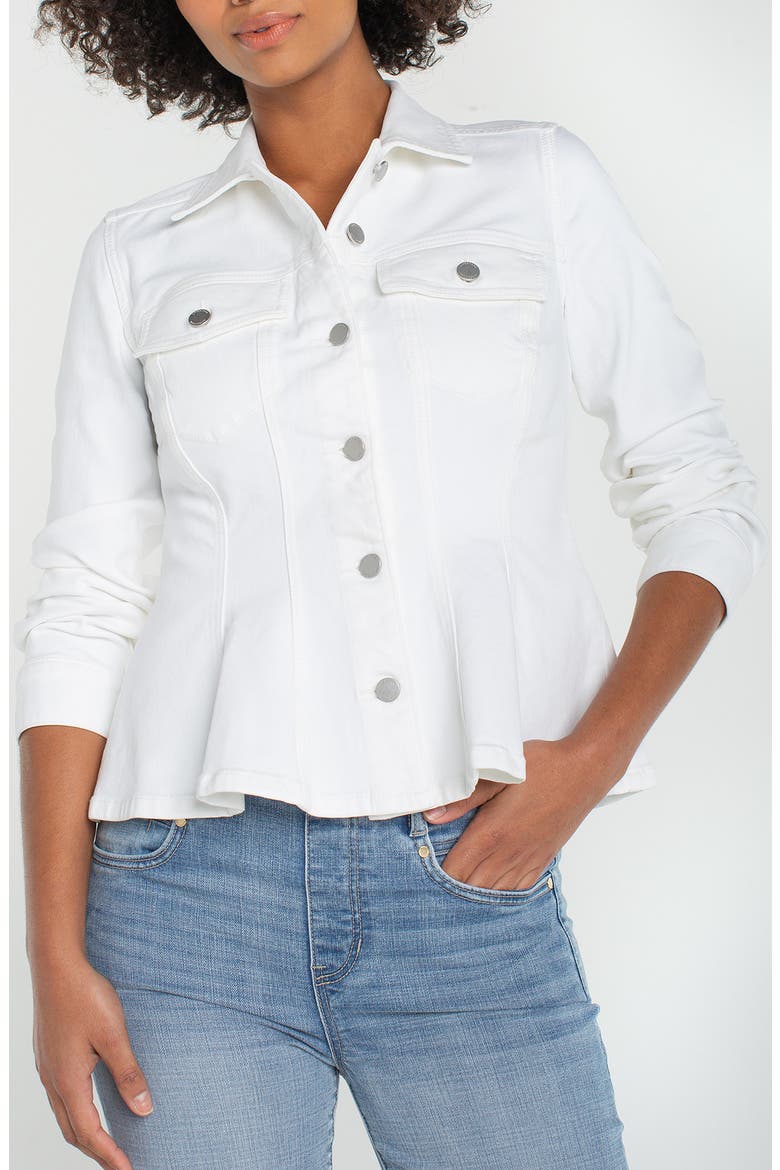 Fit & Flare Denim Trucker Jacket, Main, color, BRIGHT WHITE