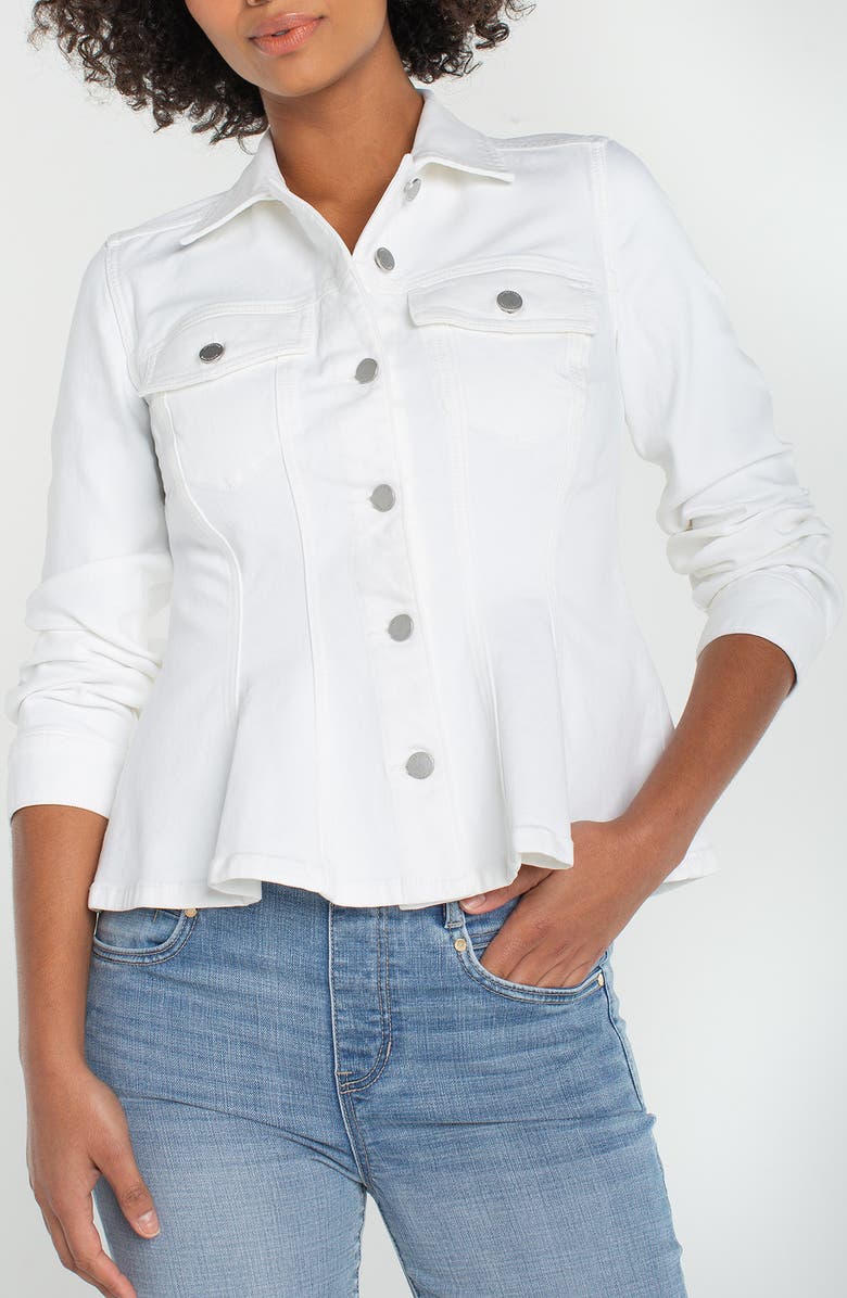 Liverpool Los Angeles Fit & Flare Denim Trucker Jacket, Main, color, Bright White