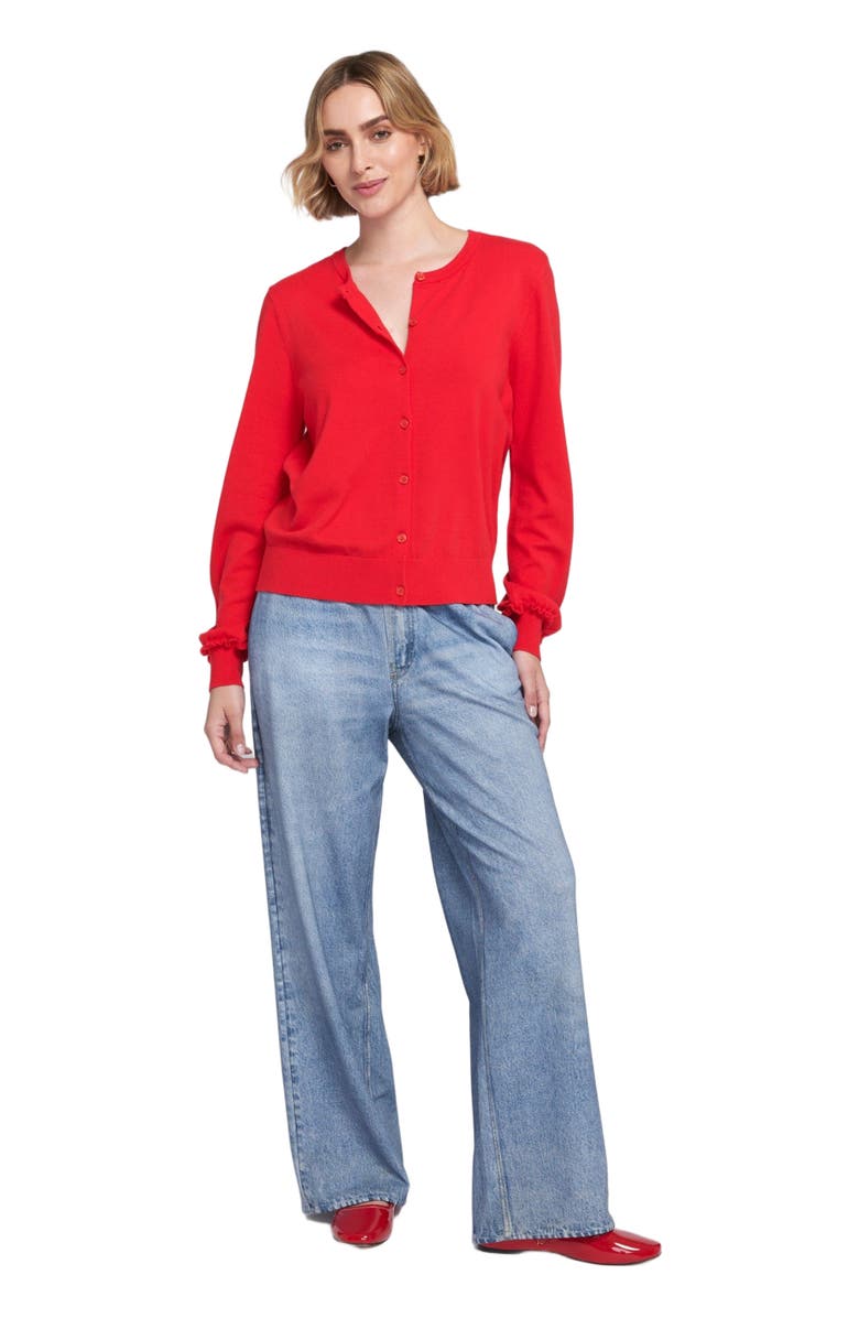 ELLE Collection Fine Gauge Light Weight Cardigan Sweater, Main, color, Red Amour