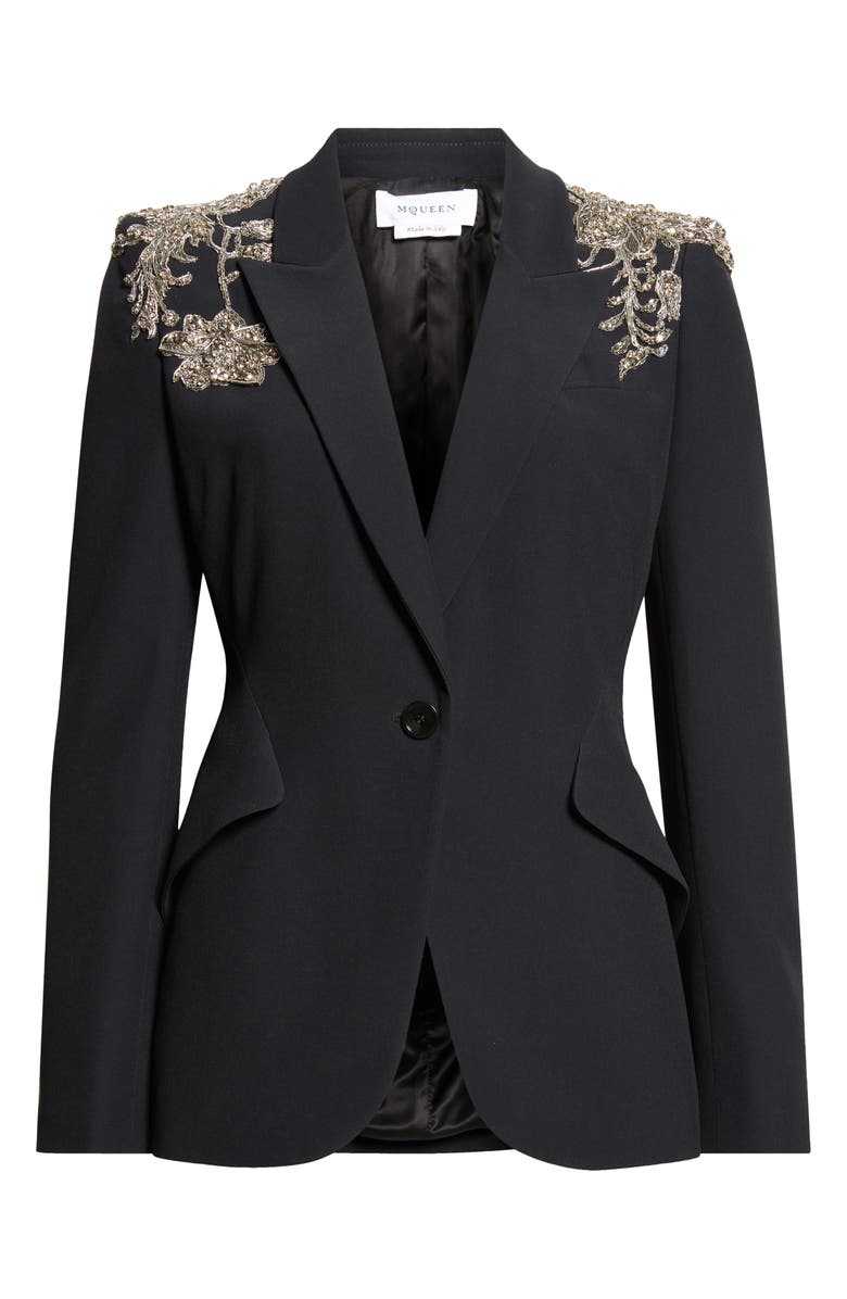 McQueen Silver Tattoo Peak Shoulder Blazer, Alternate, color, Black
