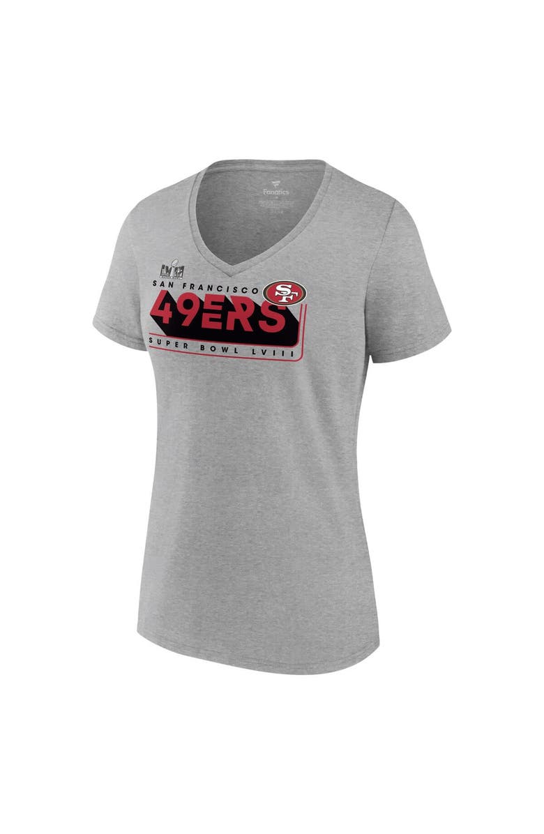 FANATICS Women's Fanatics Branded  Heather Gray San Francisco 49ers Super Bowl LVIII Roster V-Neck T-Shirt, Alternate, color, 