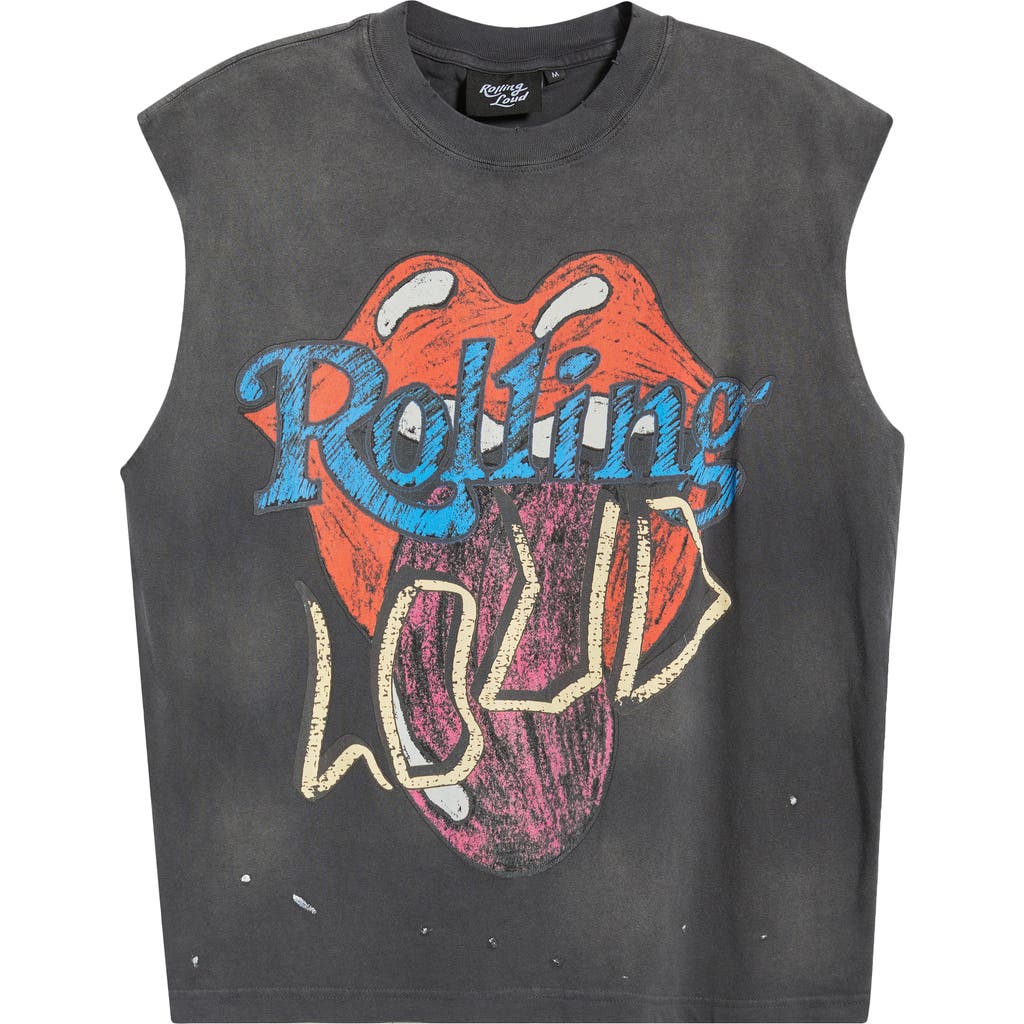 Rolling Loud Loud Band Distressed Muscle Tee In Black