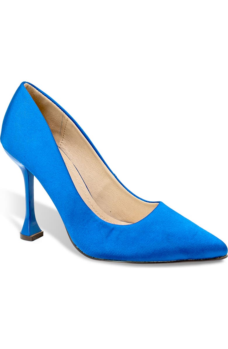 CHASE AND CHLOE Yasmin Pointed Toe Pump, Main, color, Blue Satin