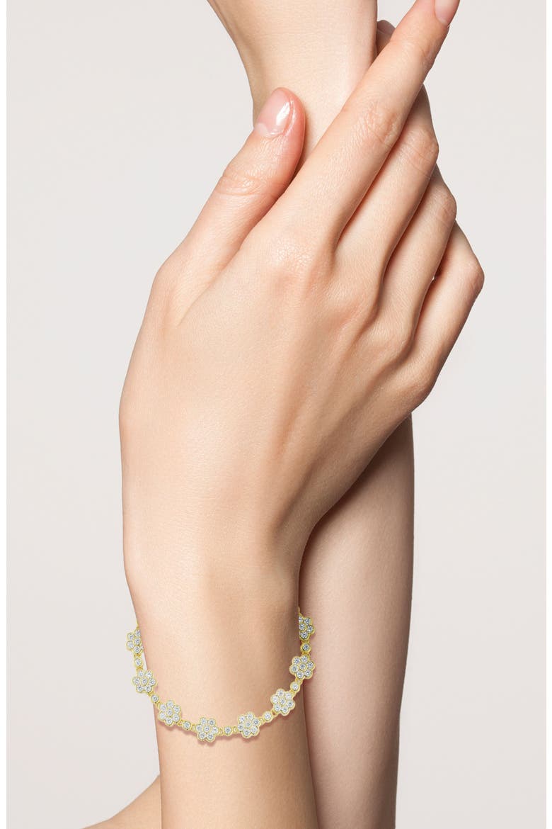 Flower Tennis Bracelet, Alternate, color, GOLD