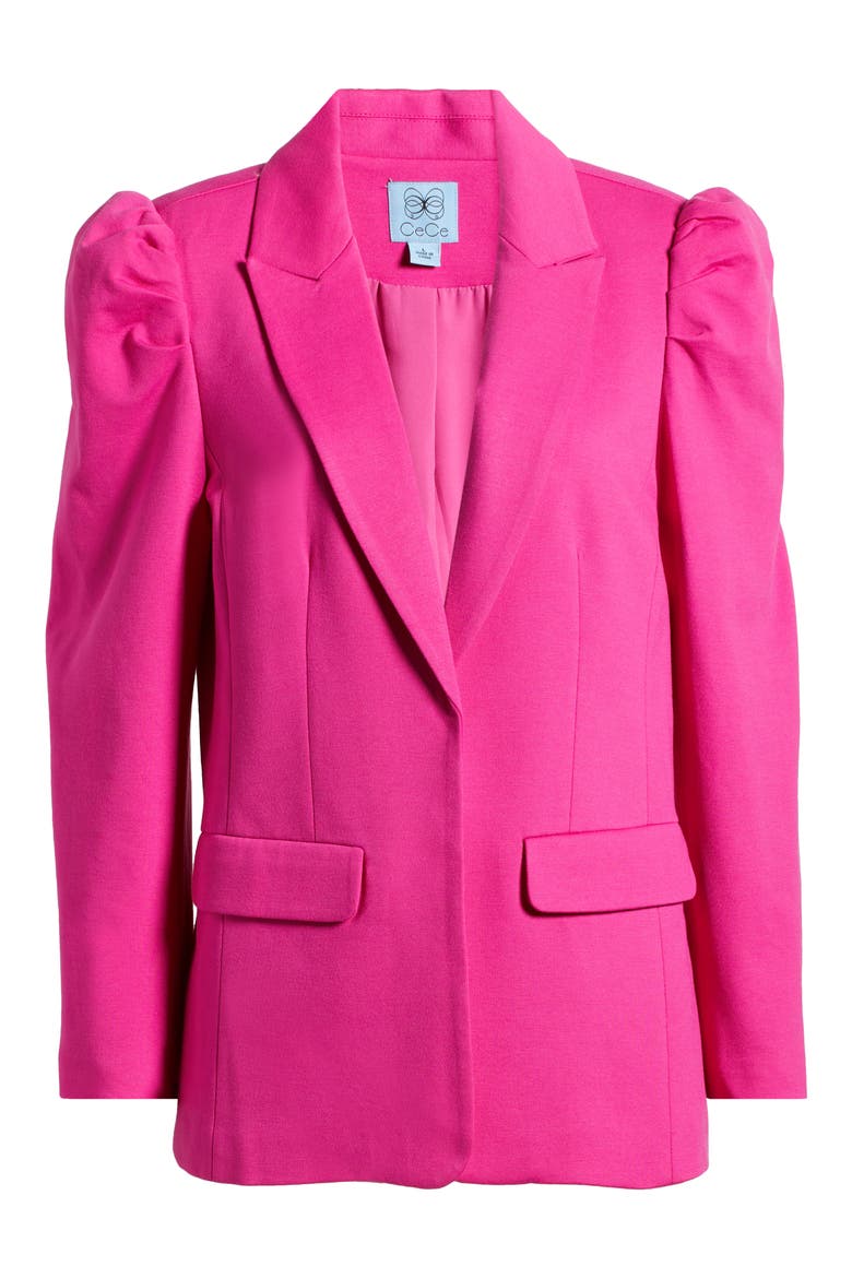 Puff Shoulder Open Front Ponte Blazer, Alternate, color, GARDEN ROSE