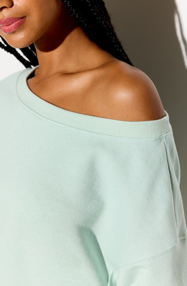 Spiritual Gangster La Vida One-Shoulder Cotton French Terry Sweatshirt, Alternate, color, Seafoam