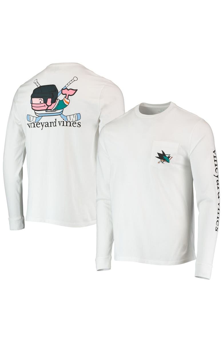 vineyard vines Men's Vineyard Vines White San Jose Sharks Hockey Helmet Pocket Long Sleeve T-Shirt, Main, color,