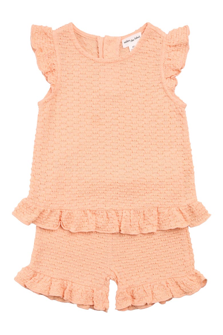 Ruffle Textured Top & Shorts Set, Main, color, LIGHT ORANGE