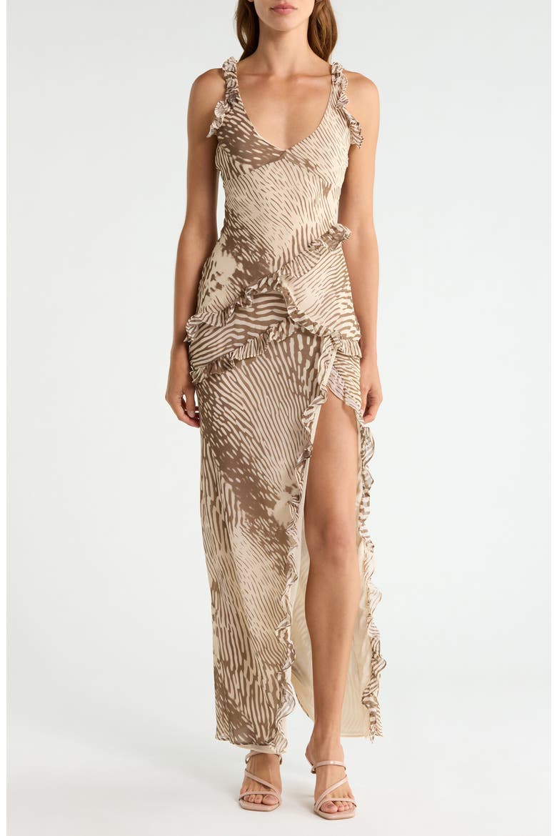 Pixie Ruffle Georgette Body-Con Cocktail Dress, Alternate, color, PRINTED