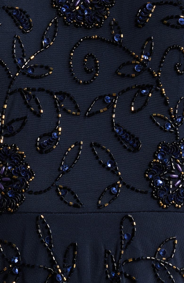 Pisarro Nights Beaded Mesh Gown with Jacket, Alternate, color, Navy