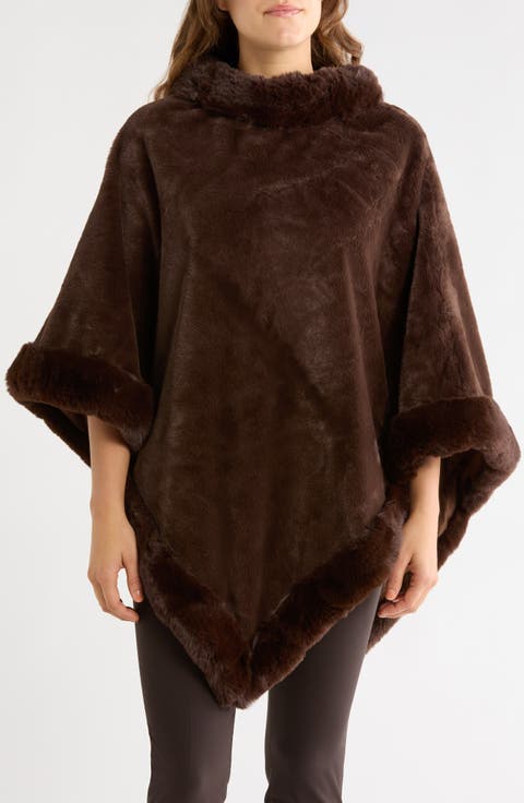 Faux Fur Trim Poncho