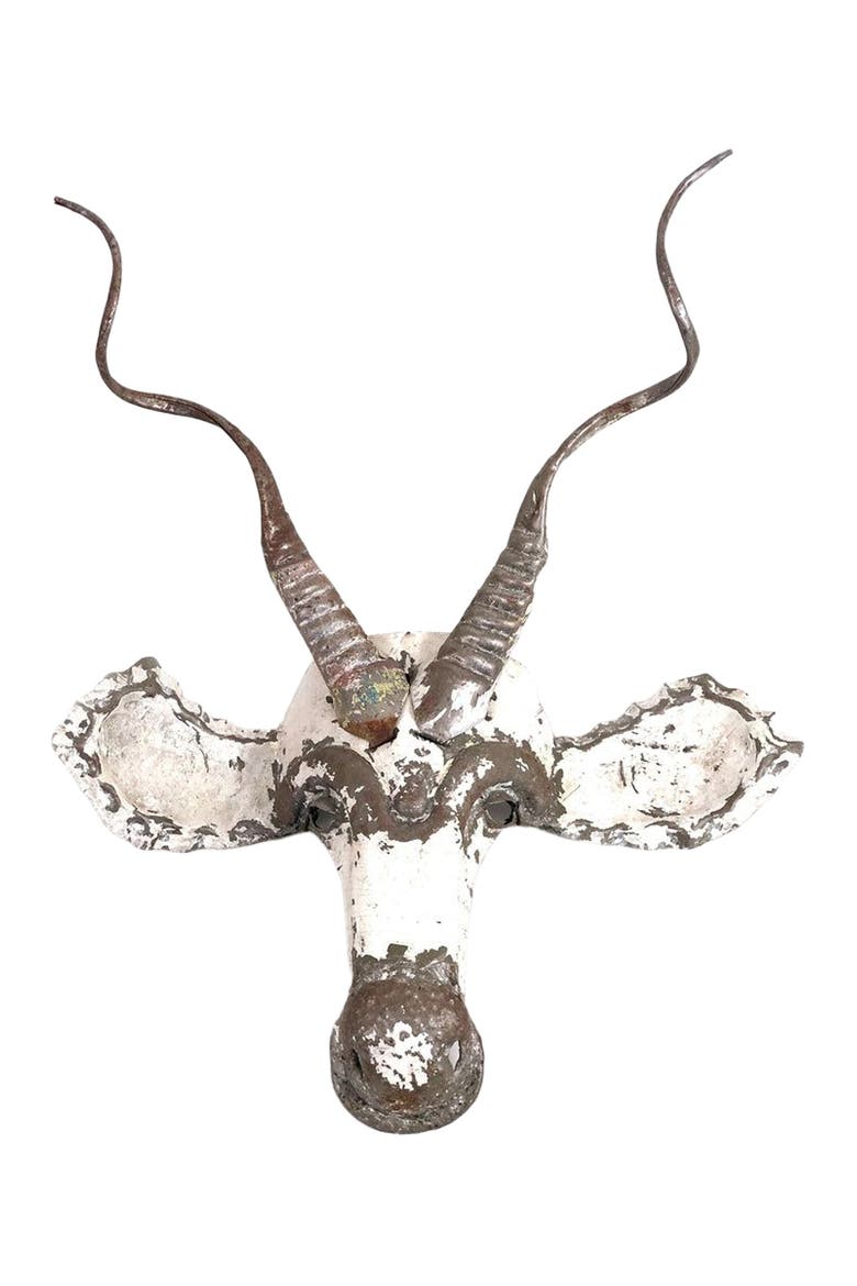 Kudu Animal Mask - Recycled Metal Wall Art, Alternate, color, Grey