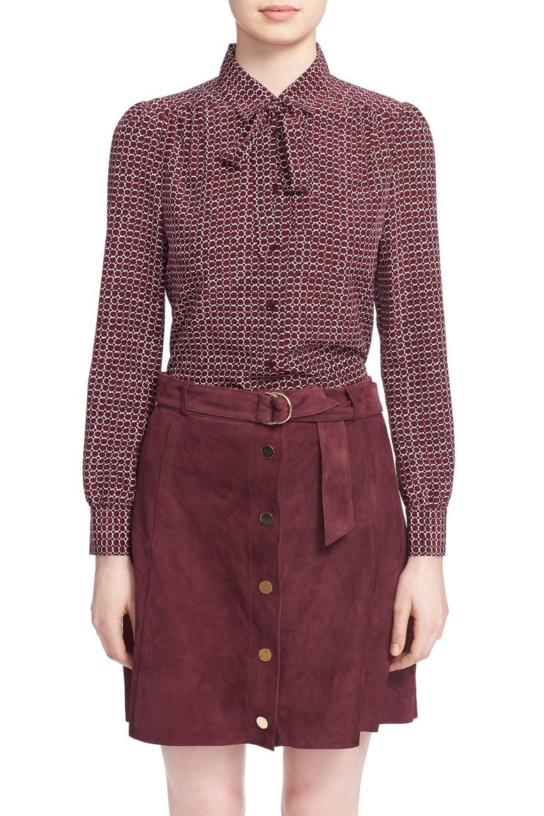 'parker dot' print silk bow blouse, Main, color, MIDNIGHT WINE