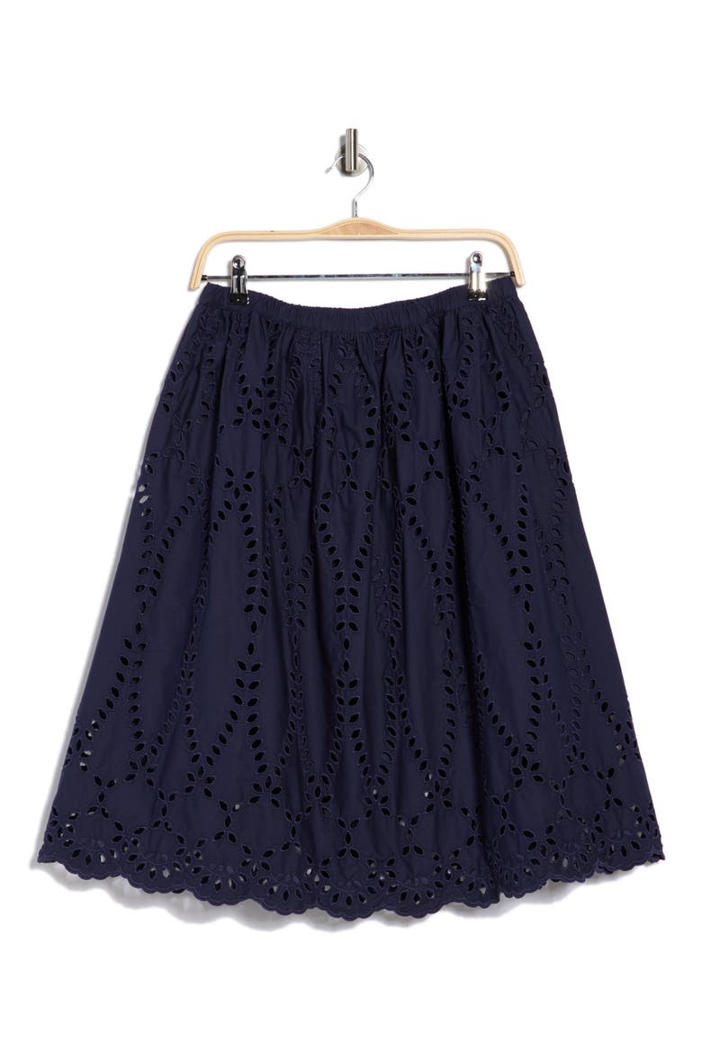 Gracie Cotton Eyelet Midi Skirt, Alternate, color, NAVY EYELET