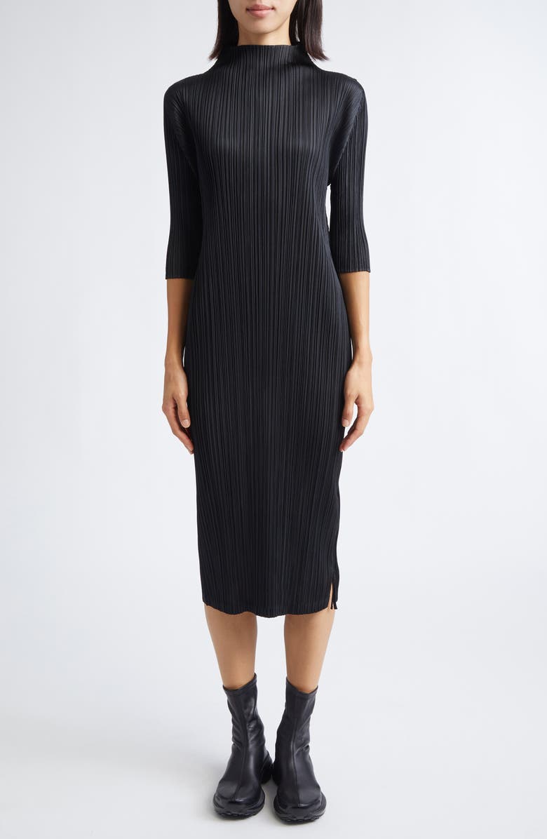 Pleats Please Issey Miyake Monthly Colors September Pleated Midi Dress, Main, color, Black