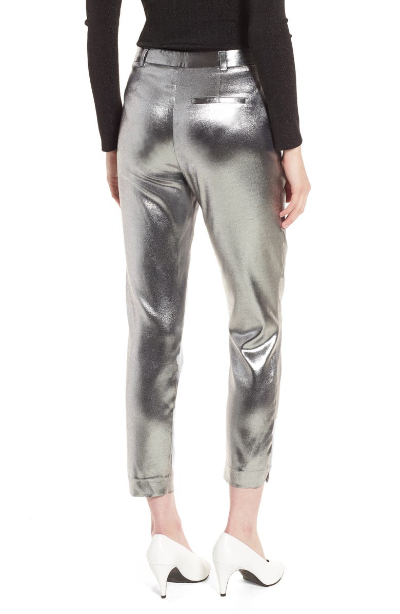 Topshop Metallic Suit Trousers, Alternate, color, 