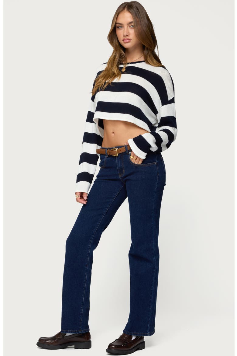 Shyrah Stripe Oversize Knit Crop Top, Alternate, color, NAVY-AND-CREAM