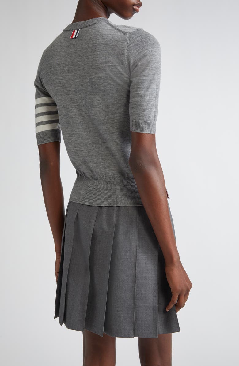 Thom Browne 4-Bar Short Sleeve Wool Blend Sweater, Alternate, color, Light Grey