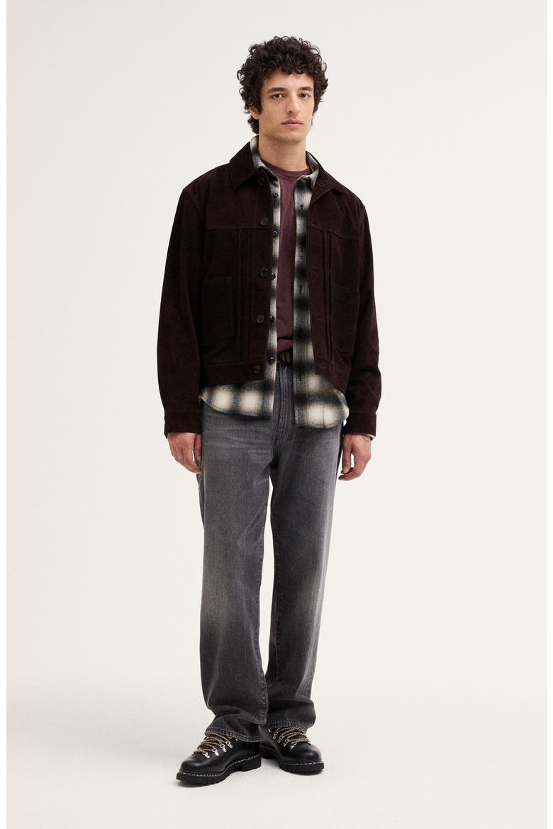 Suede Trucker Jacket, Alternate, color, DARK CAROB