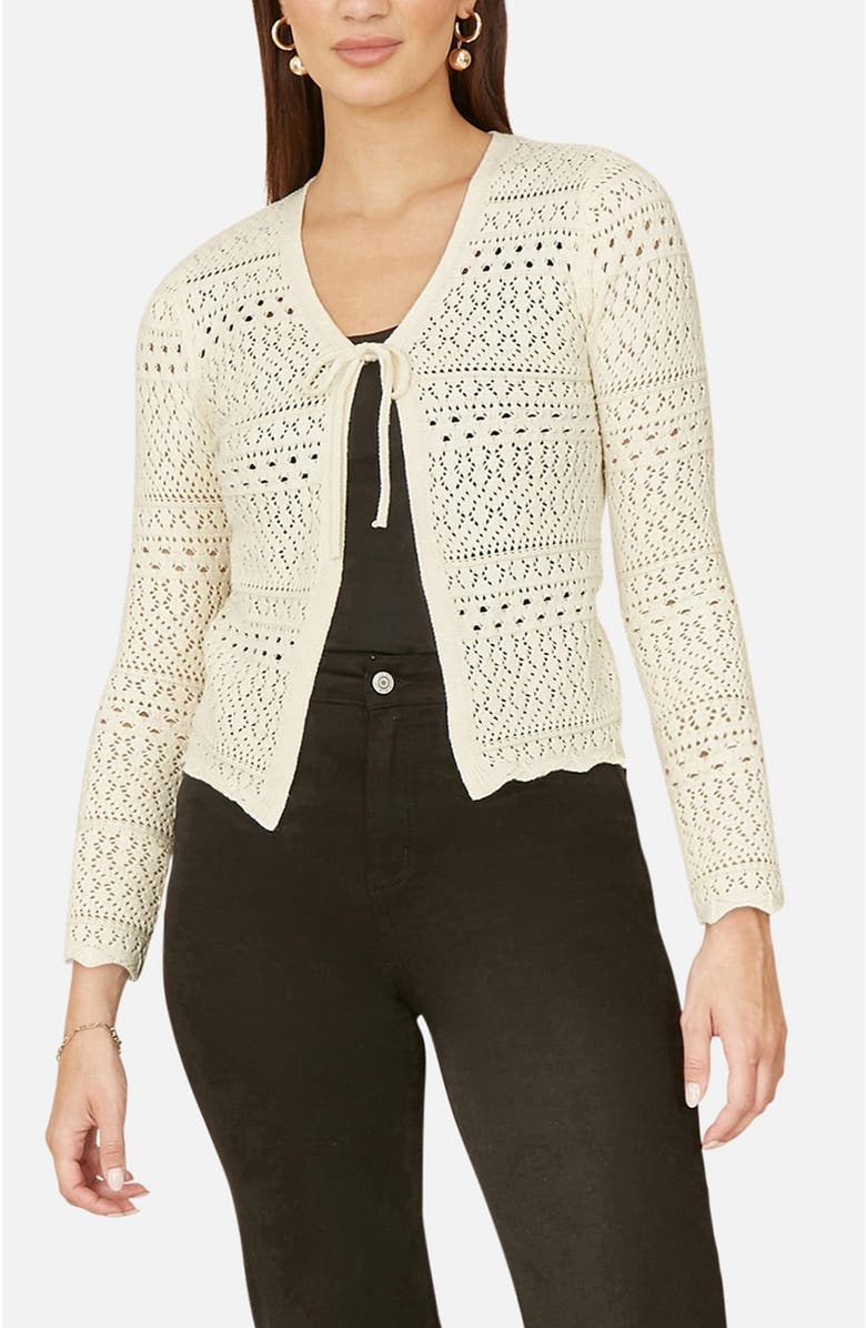 Yumi Crochet Tie Front Cardigan, Alternate, color, Ivory